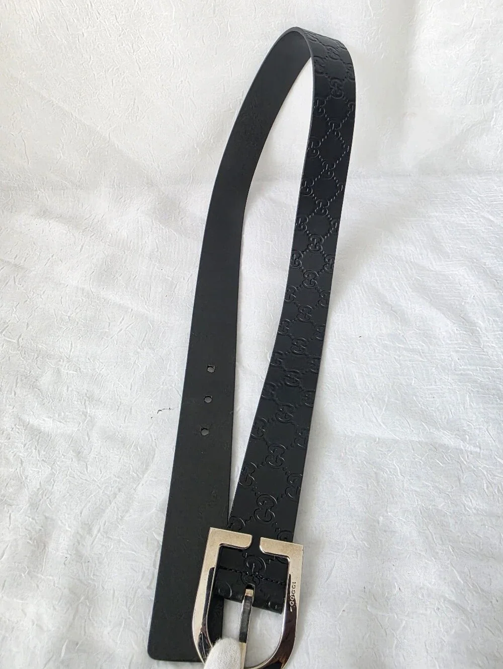 Auth Gucci Guccissima Men Black Leather Belt with Silver Buckle - Picture 8 of 12